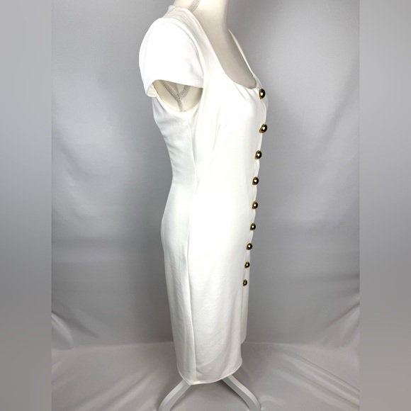 NWT Black Halo Akira Sheath Dress Pearl Gold Buttons Short Sleeves Stretch Sz 8 - Picture 9 of 16